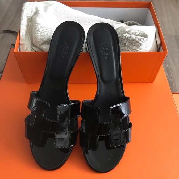hermes oran black patent